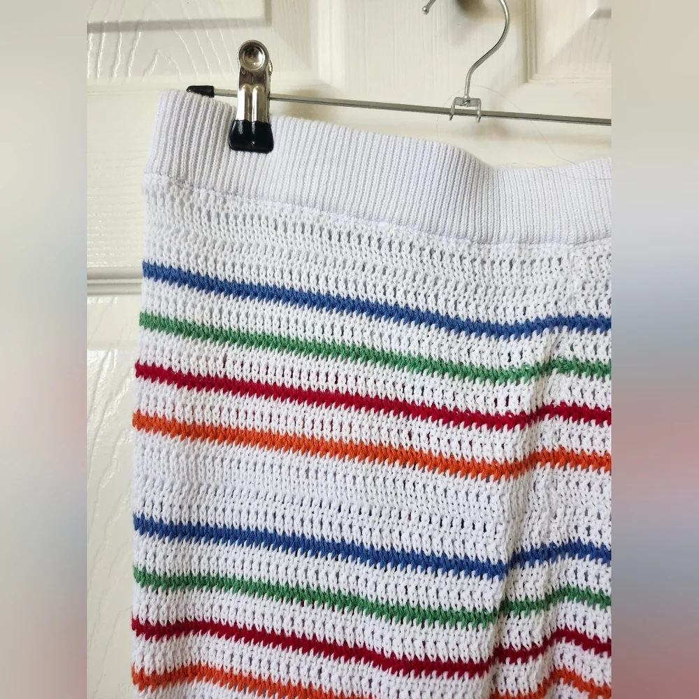 Striped Knit Crochet White Women Shorts